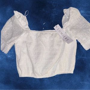 Boutique Brand Lumiere White Eyelet puff sleeve crop top - Small- New